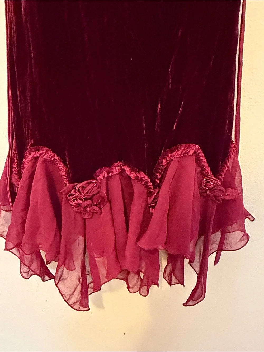Biscotti Deep Wine Velvet and Chiffon Dress
